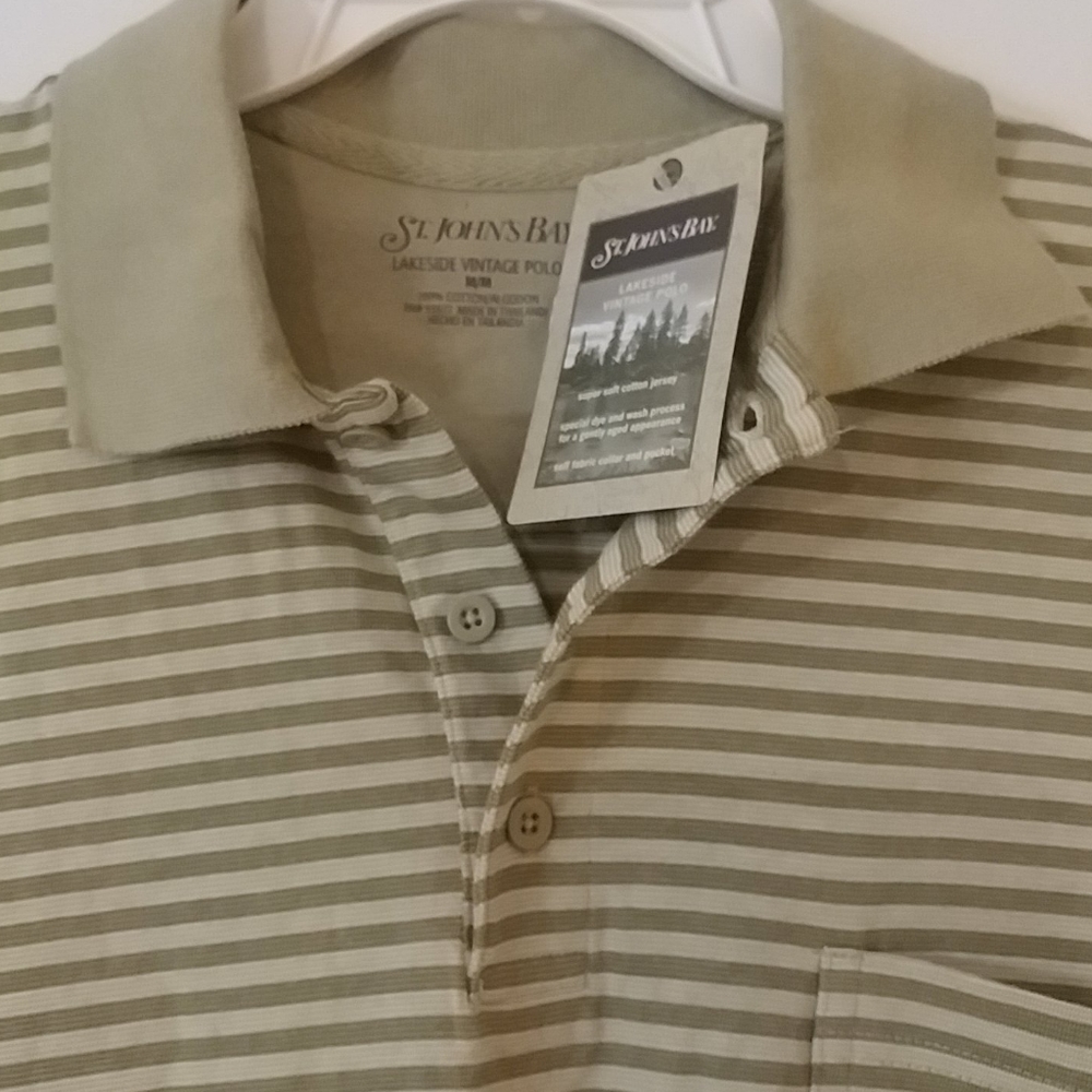 NWT $30 Men's ST. JOHN'S BAY Green Striped Polo Shirt M